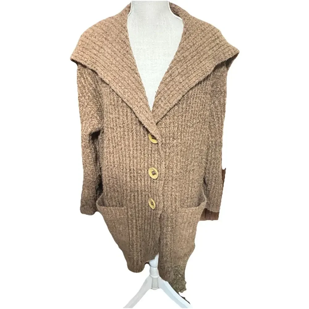 Free People Womens Wool Alpaca Blend Brown Longline Cardigan Sweater Chunky Sz M